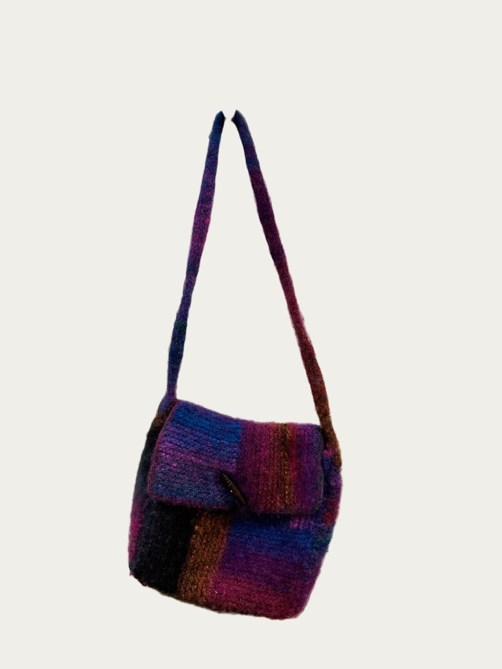 Handwoven Felted Wool Multicolor Shoulder Bag - Purple Blue Accent